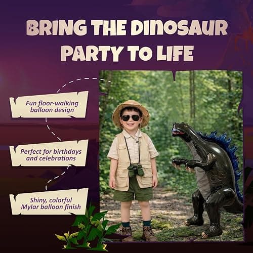 Dinosaur Balloon JUMBO Mylar Standing Foil Balloons - Black | Birthday Party Decorations Supplies and Decor | Dinosaur Lover Gifts for Kids Birthday Party and Celebrations thumbnail 6