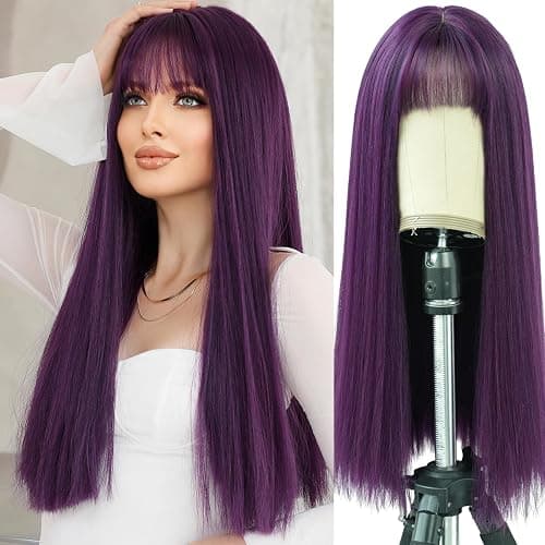 7JHH WIGS Blonde Wig With Bang For Women Long Straight Blonde Wig Synthetic Wig For Girl Emo Cosplay And Daily Use（23" Blonde - AA Blonde wig thumbnail 2