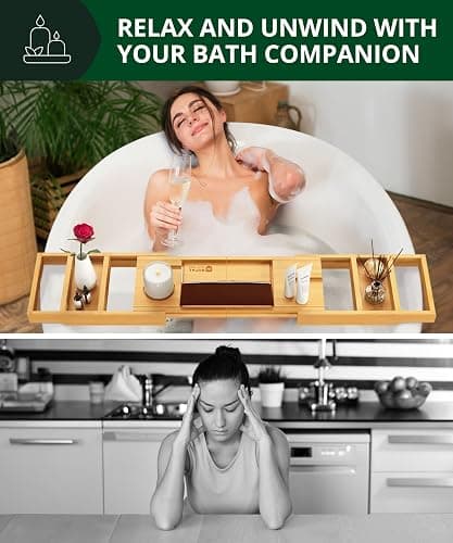 ROYAL CRAFT WOOD Premium Foldable Bathtub Tray - Expandable Bath Tray for Tub - Luxury Bathtub & Bathroom Accessories - Natural (Classic) thumbnail 7