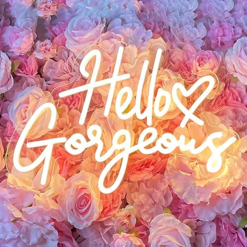 KUUNEON Hello Gorgeous Neon Signs for Wall Decor with Heart, Warm White Gorgeous LED Sign Lights for Bedroom Dorm Salon Wedding Party, 16"x12" Preppy Cute Room Decor Woman Cave - 100,000H Lifespan thumbnail 2