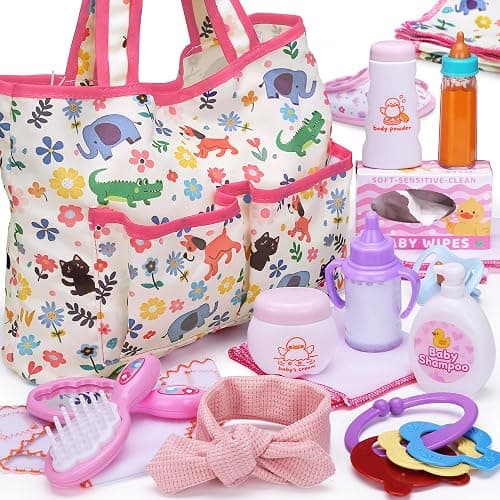 Baby Doll Accessories Set in Gift Box, 16 Pack Baby Doll Feeding Caring Kit with Pacifiers & Diaper Bag & Magic Bottles, Birthday / Christmas Party Goody Bag Stuffer, Toddler Kid Girl Pretend Play Toy - Image 1
