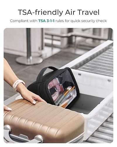 BAGSMART Double Layer Clear Makeup Bag, TSA-Approved Toiletry Bag, Large Opening with Handle, Cute Water-Resistant Travel Cosmetic Bag with Double Zipper for Car Essentials(Black) thumbnail 2