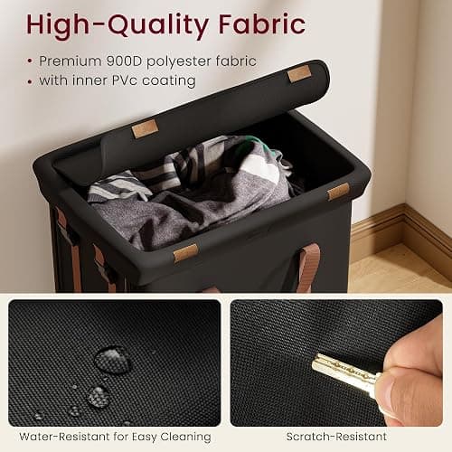 150L Rolling Laundry Basket with Wheels and 2 Removable Bags, Double Laundry Hamper with Lid, 2 Section Large Capacity for Laundry Bedroom Bathroom Dorm, Easy Move & Organize 19.7"x15.7"x31.9", Black thumbnail 3