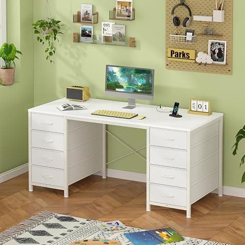 50 Inch Computer Desk with 8 Drawers for Home Office, Bedroom, Living Room | Home Office Desk with Power Outlets, Work Study Gaming Desk with 8 Fabric Drawers, Vanity Desk for Bedroom thumbnail 8