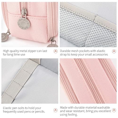 CICIMELON Large Capacity Pencil Case 3 Compartment Pouch Pen Bag for School Teen Girl Boy Men Women (Pink) thumbnail 6