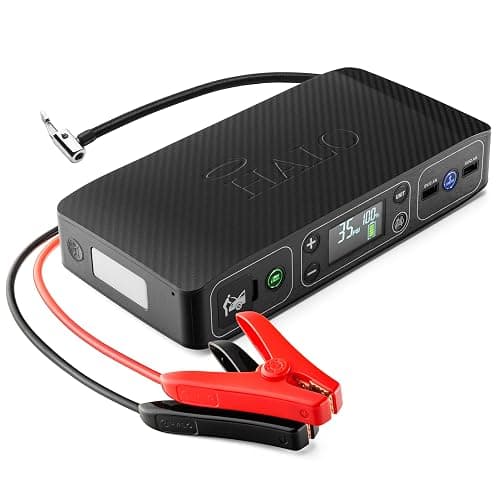 HALO Bolt Air 500A One-Push Jump Starter with Digital Screen | 100 PSI Air Compressor| Portable Charger with two USB ports | LED Flood Light | Jumps Cars and SUVs, Inflates Tires — Black - Image 1