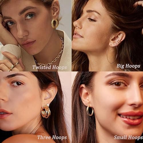 46 Pairs Gold Hoop Earrings Set for Women, Fashion Hypoallergenic Chunky Twisted Pearl Stud Earrings Multipack, Small Big Hoops Earring Packs Trendy for Christmas Birthday Party Jewelry Gift thumbnail 4