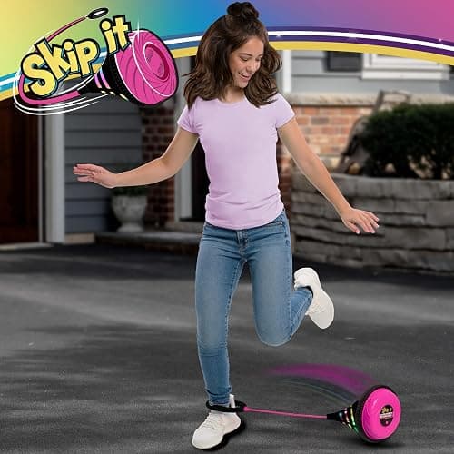 Skip It Retro Outdoor Toy, Light Up Ball and Digital Counter, Pink, Soft Foam Padded Ankle Ring, 31-inch Long, Screen Free Play, Toys for Kids Ages 5 Up thumbnail 6