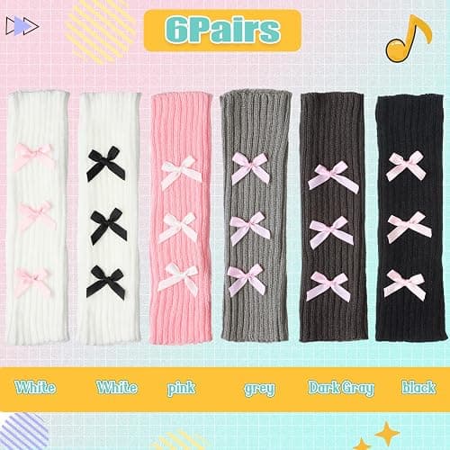 Berlune 6 Pairs Arm Warmers Kawaii Sleeves Cute Y2k Harajuku Japanese Style for Women Girls Lolita Costume School, 6 Colors thumbnail 3