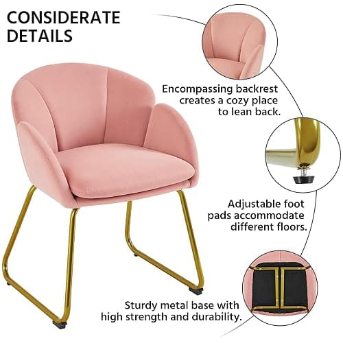 Yaheetech Flower Shape Velvet Vanity Chair, Modern Side Armchair Makeup Chair no Wheels with Golden Metal Legs for Living Room/Dressing Room/Bedroom/Home Office/Kitchen, Pink thumbnail 6