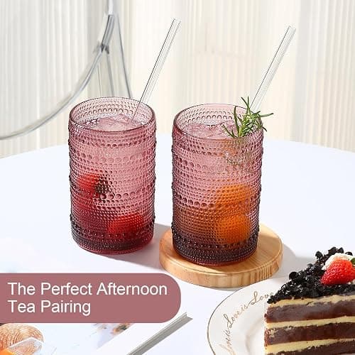 ZMOWIPDL Vintage Glassware Drinking Glasses Set of 6,15 oz Hobnail Glass Cups,Embossed Purple Water Tumbler,for Beer,Cocktail,Whiskey,Juice and Various Mixed Drinks- 1 Cleaning Brush thumbnail 6