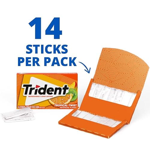 Trident Tropical Twist Sugar-Free Chewing Gum, 3 Packs of 14 Pieces (42 Total Pieces) thumbnail 5