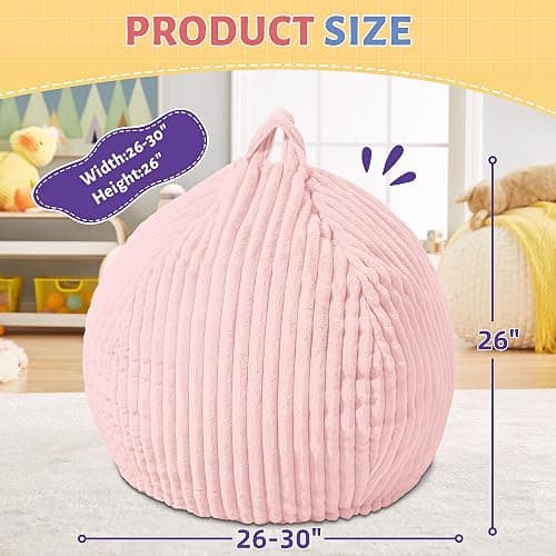 HABUTWAY 2FT Bean Bag Chair, 2' Bean Bag Chairs with Memory Foam Filled, Small Comfy Beanbag Chair with Stripe Plush Cover for Living Room Bedroom Dorm，Tender Pink thumbnail 2