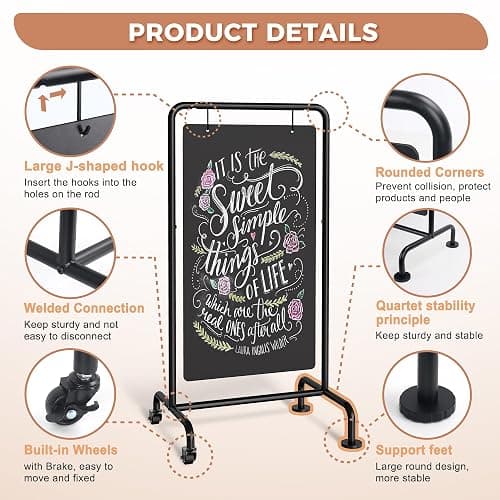 SELEAD Metal Swinging Chalkboard with Wheels - 40”x21” Large Rolling Menu Sign Board, Outdoor Indoor Double Sided Sidewalk Chalk Board Pizarra for Business, Event, Party thumbnail 6