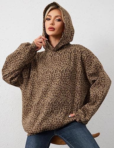 Eutten Womens Camo Hoodies Maple Leaf Print Oversized Hooded Sweatshirt Fleece Pullover Sweatshirts Long Sleeve with Pocket - Small - Leopard Khaki thumbnail 6