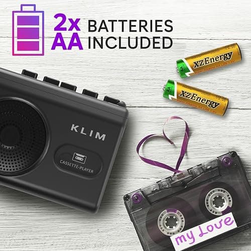 KLIM K9 Cassette Tape Player – Portable Cassette Player & Tape Recorder with Built-in Speaker & Microphone, Headphone Jack, AA Batteries (Included)/AC Powered, Includes Earphones thumbnail 5