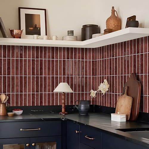 Alwayspon 10 Sheets 12" x12'' Retro Red 3D Vinyl Backsplash Tiles, Self-Adhesive Peel and Stick Wall Tile Stickers Stick on Subway Tiles for Kitchen Bathroom Wall thumbnail 6
