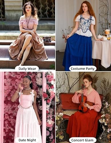 Scarlet Darkness Maxi Long Skirts for Women Summer Flowy Renaissance Skirt with Pockets thumbnail 7