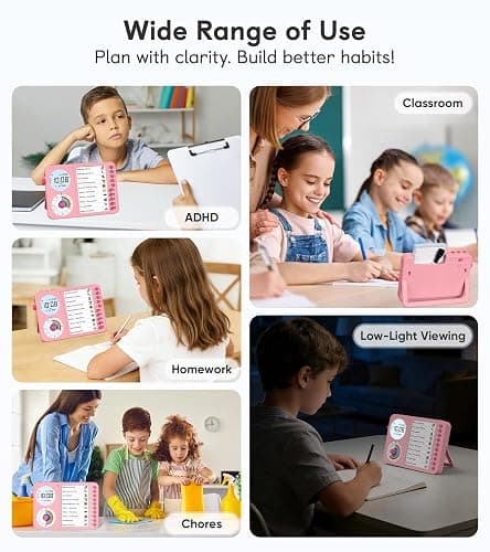 3-in-1 Visual Timer & ADHD Tool for Kids – ADHD Task Timer for Adults with Visual Schedule, Chore Chart & Planning Board for Home, School, Classroom, Work (Pink) thumbnail 4