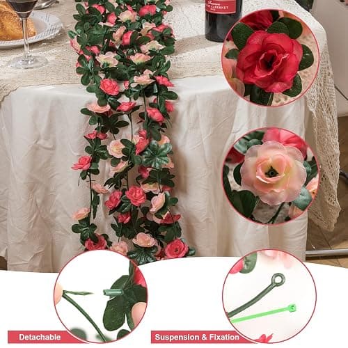 MARTINE MALL Flower Garland Rose Vines, 2 Strands 16.5Ft Flower Vines for Bedroom, Rose Floral Garland Decorations for Room Table Birthday Wedding Party Garden Wall Decor thumbnail 3