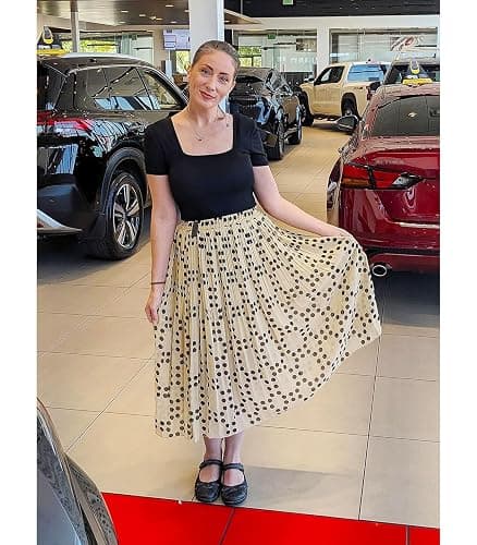Kingfancy Women's Pleated Skirt Chiffon Elastic Waist A-Line Midi Length Skirt thumbnail 2