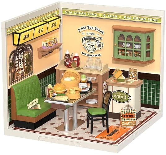 Rolife Super Creator DIY Miniature Plastic House Building Set Playset with LED, Suitable for Mini Figures Construction Toys Diorama Kit Gifts for Teens Adults (Hong Kong Bites Cafe) - Image 1