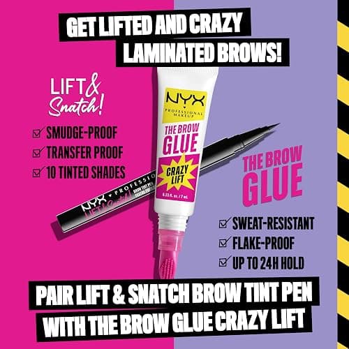 NYX PROFESSIONAL MAKEUP The Brow Glue Crazy Lift, Brow Lamination Gel with 16HR Strong Hold & Built-In Styling Comb - Clear Eyebrow Gel thumbnail 7