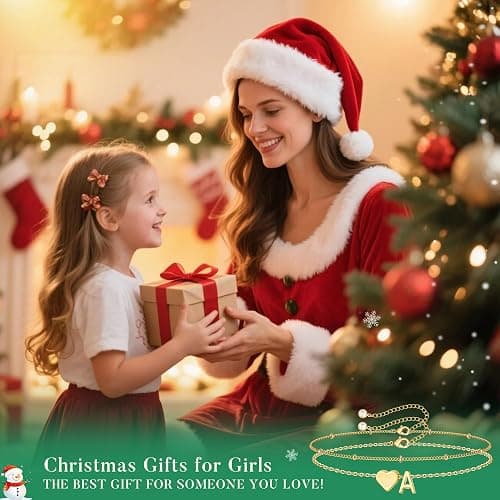 M MOOHAM Christmas Gifts for Grandkids Teens Girls -14K-Gold-Plated Heart Initial Bracelets for Women Girl Dainty Gold Bracelets Birthday Gift Stocking Stuffers for Women Teenage Girls Kids Gifts thumbnail 3