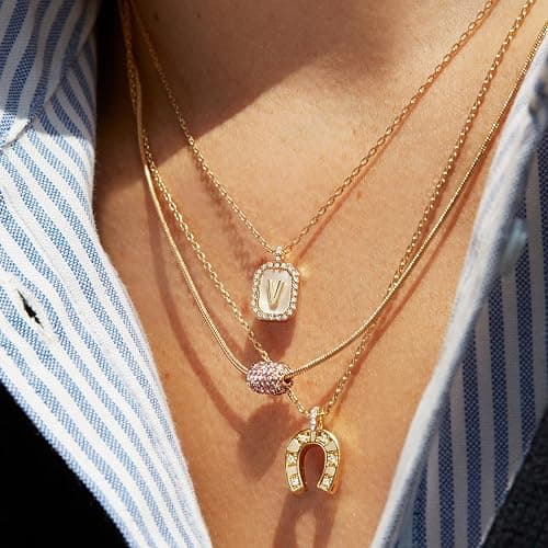 BaubleBar Initial Necklace - Dainty Gold-Plated Personalized Letter Pendant Necklace, Small Dog Tag Style Design thumbnail 7