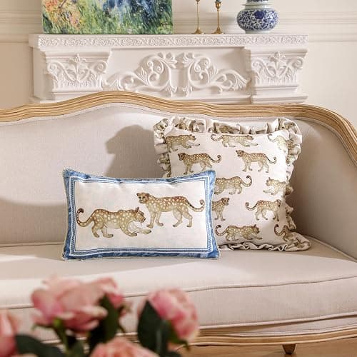 patdrea Designer French Vintage Linen Throw Pillow Cover,12"x20"-Fromm E | Elegant Decorative Pillow Case with Zipper,Leopard Pattern,Pillow Cover for Couch Living Room Bedroom Sofa thumbnail 7