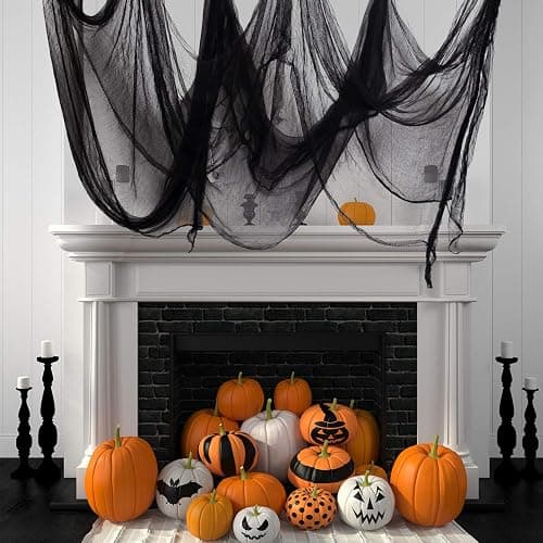 Whaline Halloween Black Creepy Cloth 276 x 87 inch Spooky Halloween Decoration Black Spooky Fabric Cloth Windows Doorways Scary Gauze for Haunted Houses Yard Wall Indoor Outdoor Party Decor Supplies thumbnail 2