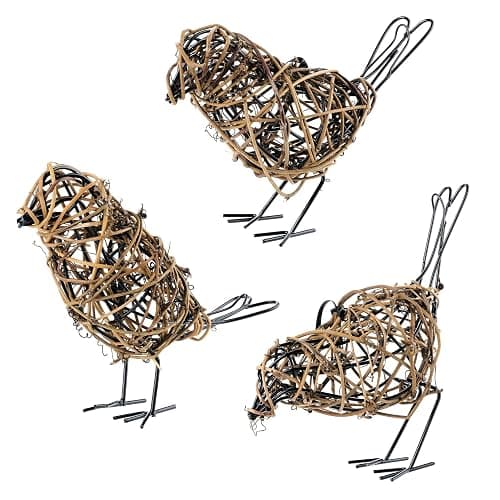 ZZZ TYLOO Set of 3 Handmade Bird Statue Home Decor,Metal Bird Figurine Rustic Table Decor, Christmas Ornament, Hanging Metal Bird Decor Woven with Brown Natural Rattan for Home Decoration Memo Holder - Coffee - Image 1