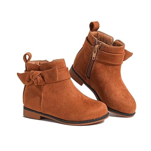 CIXVXCI Girls Boots Fashion Ankle Boots for Girls with Low Heel Short Suede Booties with Bow for Toddler/Little Kids - Image 1