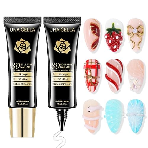 UNA GELLA 3D Gel Nail Art, 2Pcs 15g Clear No Wipe Sculpting Gel Polish for Nail Tips, Drawing, Molding, Chrome Powder, Carving & Decoration, Rhinestones, Charms and Gems, DIY Christmas Art Designs - Image 1