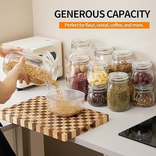 5 Pack 25oz Food Storage Jars with Airtight Lids, Preserving Seal Wire Clip Fastening Glass Containers, Canisters for Kitchen Organization, Flour, Cereal, Pasta, Sugar, Beans, Pickling Jars(25 Oz*5) thumbnail 2