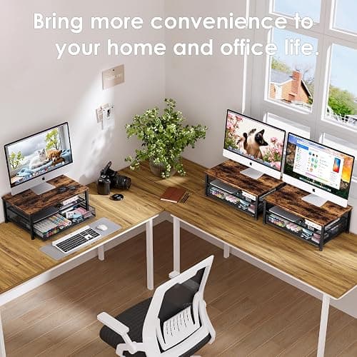 OPNICE Computer Monitor Stand Riser, Desk Organizers and Accessories with Drawer, Laptop Stand, Office Desk Accessories & Workspace Desktop Organizers Storage for Office Supplies(Brown) thumbnail 7