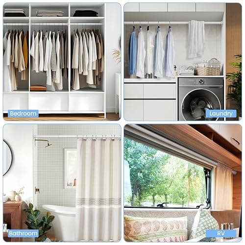 Closet Rods for Hanging Clothes, 17 to 99 Inch Heavy Duty Stepless Adjustable Closet Hanging Rod, 1.3 Inch Diameter Metal Closet Rod for Wardrobes Laundry Bedroom RV, White thumbnail 7