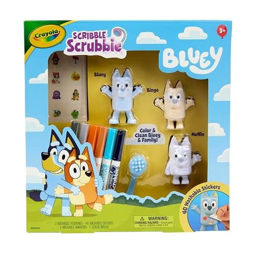 Crayola Scribble Scrubbies Deluxe Bluey Playset (3ct), Toddler Arts & Crafts Kit, Washable Stickers, Bluey Toys, Coloring Gift for Kids, Ages 3+ - Image 1