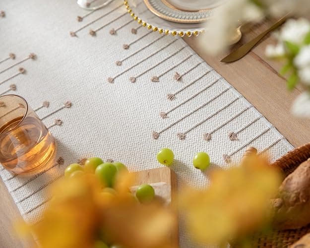 Boho Table Runner 13 x 72 Inch Long Natural Cotton Woven Runner with Tassels for Home Dining Table décor, for Modern Farmhouse Decor Coffee Table Runner, Taupe and Beige thumbnail 3