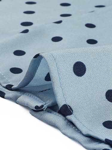 Allegra K Polka Dots Blouse for Women's Peter Pan Collar Bow Tie Neck Puff Sleeve Vintage Shirt Top thumbnail 5