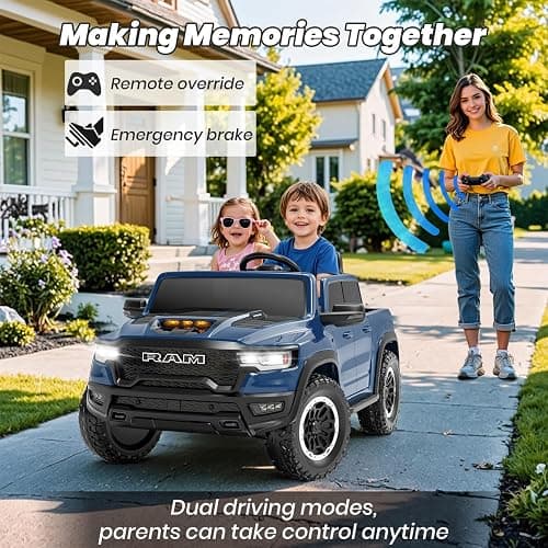 Segmart 2 Seater Electric Car Licensed RAM 1500 RHO, 24V Kids Ride On Truck w/Remote Control, Toddler Ride on Car Toys w/LED Lights, Bluetooth, Music, Truck Bed Storage, Soft Start (Blue) thumbnail 5