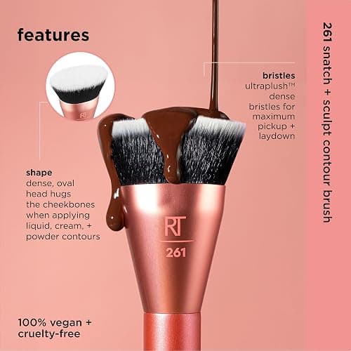Real Techniques Snatch + Sculpt Contour Makeup Brush, For Liquid and Cream Contour and Bronzer, Flat Top and Oval Head For Blending and Buffing, Dense,1 Count - Snatch + Sculpt Contour Makeup Brush thumbnail 4