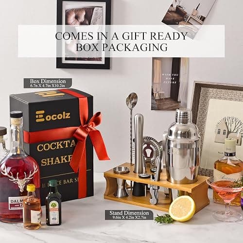 Cocktail Making Kit, Bartender Shaker Set with Stand, Home Bar Accessories | All Essential Bar Tools for Drink Mixing, Recipe Booklet, 750ml Mojito Mixer, Gift for Men Birthday, Thanksgiving, Christmas thumbnail 3