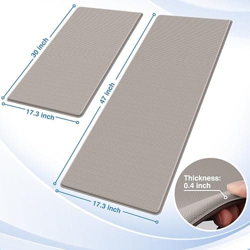 StepRite Kitchen Mats, 2PCS Kitchen Rugs, Cushioned Anti Fatigue Kitchen Mats for Floor, Non-Slip Standing Desk Mat, Waterproof Kitchen Rug Set for Kitchen, Floor, Office, 17.3"x30"+17.3"x47", Khaki thumbnail 2