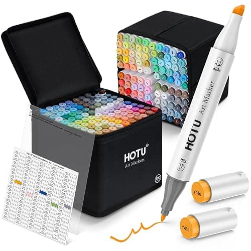 HOTU Pennarelli ad Alcool, [per Principianti] 100 Colori Vivaci e Set di Pennarelli Artistici a Doppia Punta per Colorare e Disegnare per Adulti, con Inchiostro Professionale, Sfumatura Senza Cuciture - Image 1
