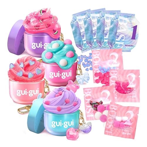 GUI GUI Mini Bundle Pack Slime Kit, Scented Slime for Kids 6+ | 4 collectible minis with gloss, butter, fluffy cloud slime, and clear textures plus charm clips, birthday gifts for girls 6+ - Image 1