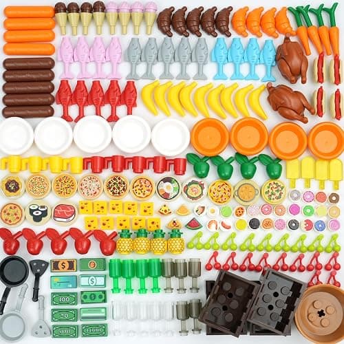 BroTex 200+pcs Food Building Blocks Accessories, City Friends Kitchen Bricks Sets, DIY Restaurant Picnic Building kit Compatible All Major Brands - Image 1