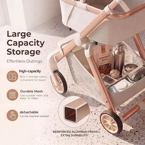 EPPMagice All-Terrain Pet Stroller for Small Medium Dogs & Cats, 20 lbs Capacity - Portable Carrier with One-Touch Brake, Lightweight Foldable Design & Shock Absorption Wheels,Beige thumbnail 6