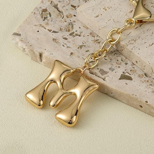 Vintashion Gold Plated Bubble Initial Letter Keychain for Women Car Key Bag Purse Decorative Keyring Charm Accessory thumbnail 3