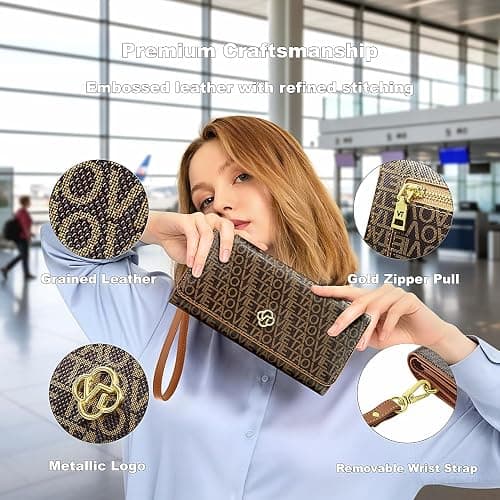 VelaStyle Womens Wallet, RFID Blocking Wristlet Wallets for Women, Large Capacity Leather Clutch Purse for Ladies Daily Use and Travel, Card & Phone Holder - Brown thumbnail 6